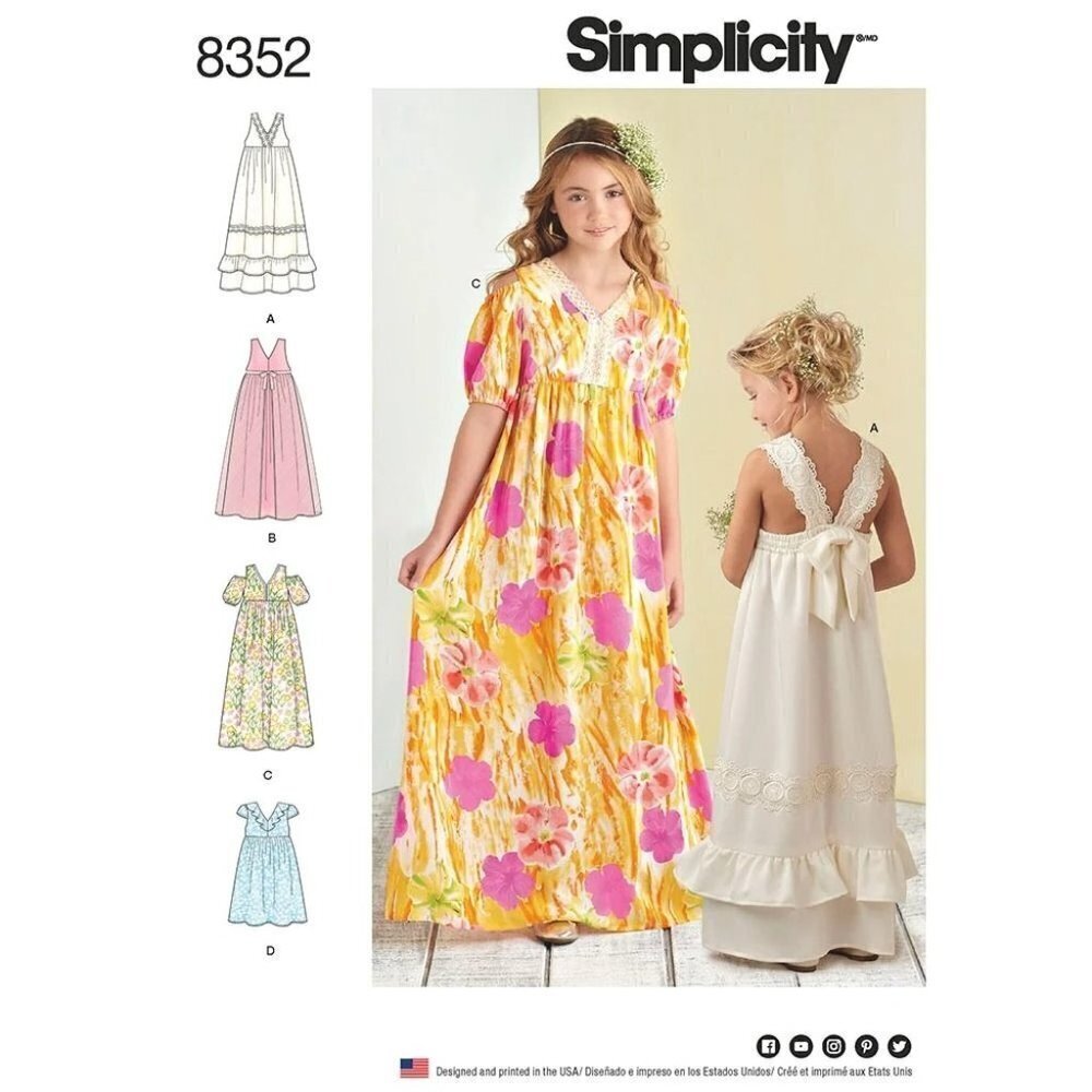 Simplicity Sewing Pattern 8352 Dress with Bodice Skirt Girls Size 3-6